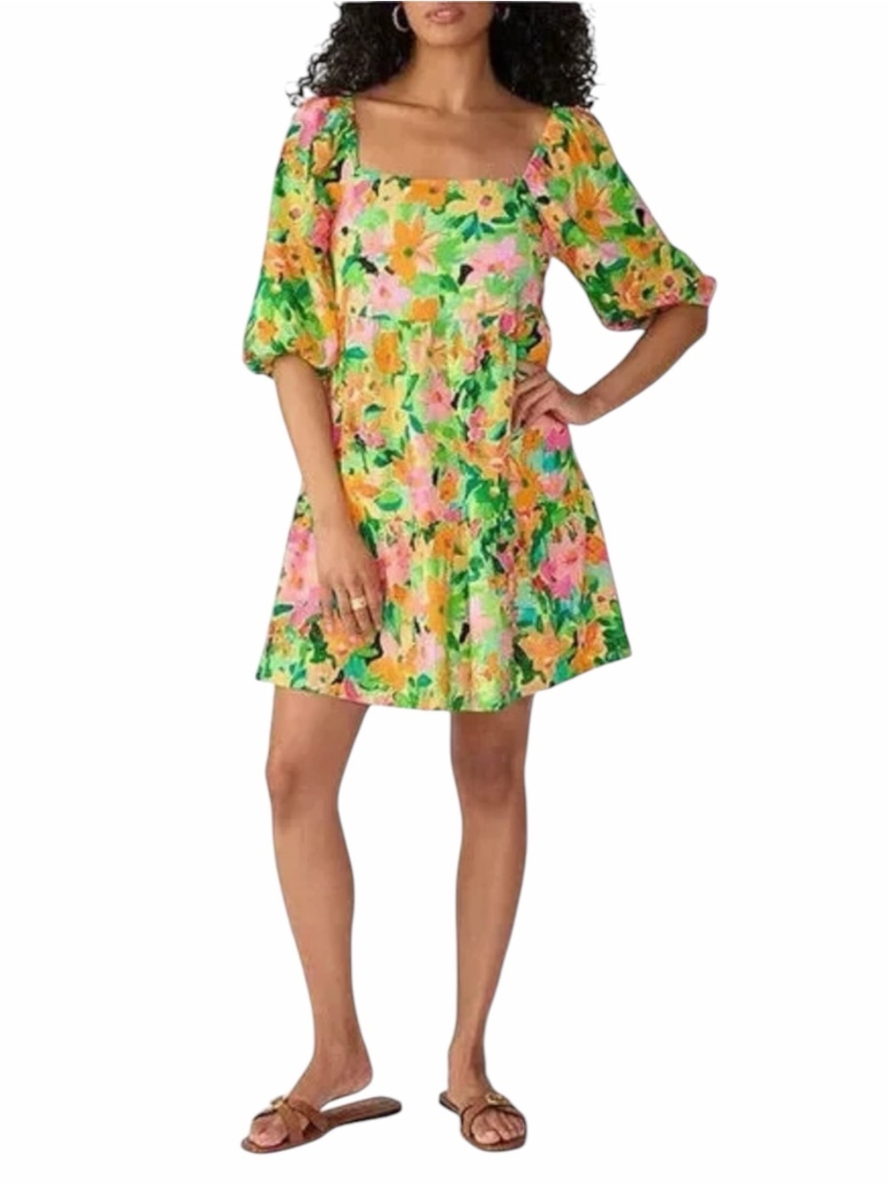 NWT Sanctuary Escape Weekender Floral Puff Sleeve  Linen Blend Mini Dress XS